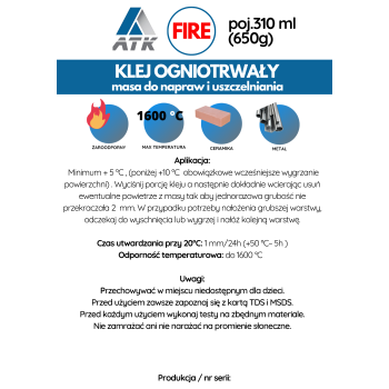 Klej odporny na wysokie temperatury do 1600°C - ATK FIRE |Ataszek.pl Klej odporny na wysokie temperatury do 1600°C - ATK FIRE |Ataszek.pl