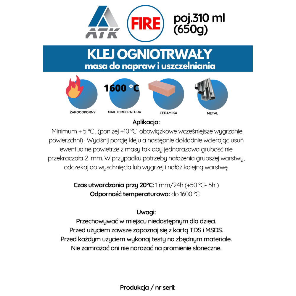 Klej odporny na wysokie temperatury do 1600°C - ATK FIRE |Ataszek.pl Klej odporny na wysokie temperatury do 1600°C - ATK FIRE |Ataszek.pl